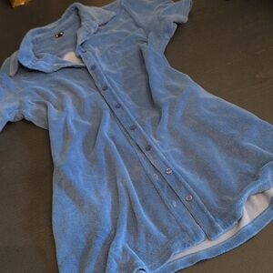 Monrow Blue Casual Polo Collar Terry Cloth Sleeve Mini Dress